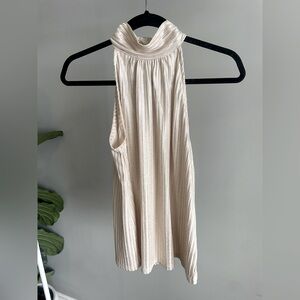 Cable & Gauge Mock Neck Gold Sleeveless Shimmer Top Size M